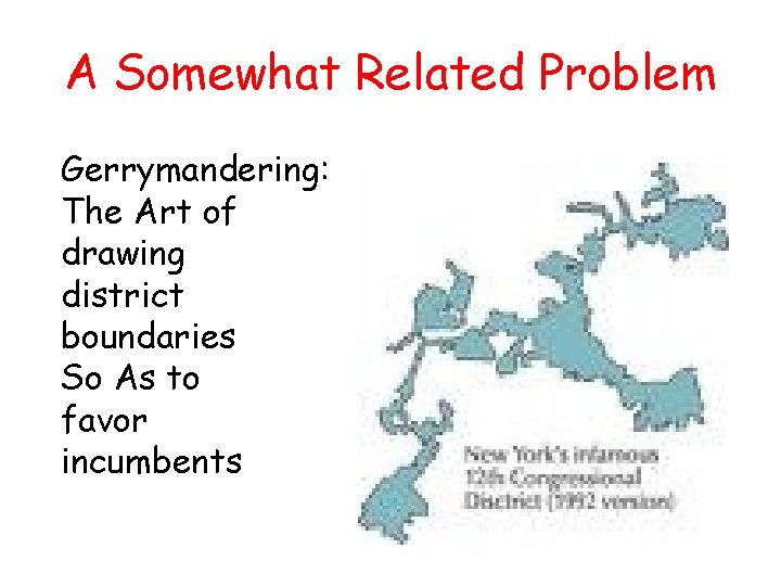 A Somewhat Related Problem Gerrymandering: The Art of drawing district boundaries So As to