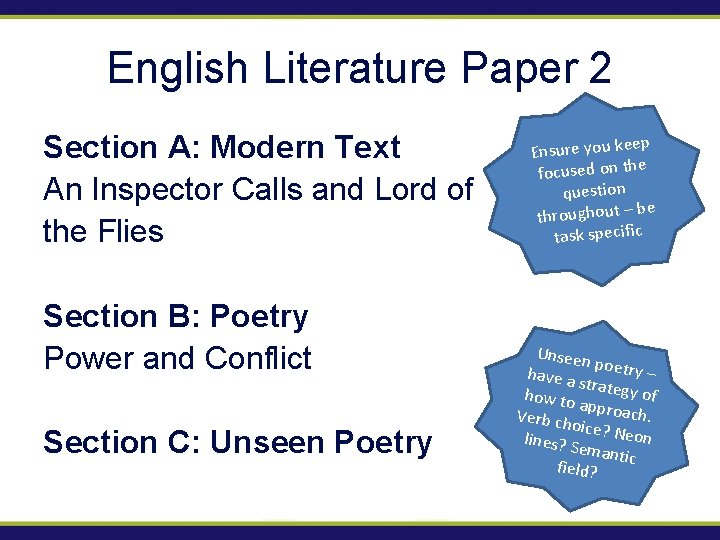 English Literature Paper 2 Section A: Modern Text An Inspector Calls and Lord of