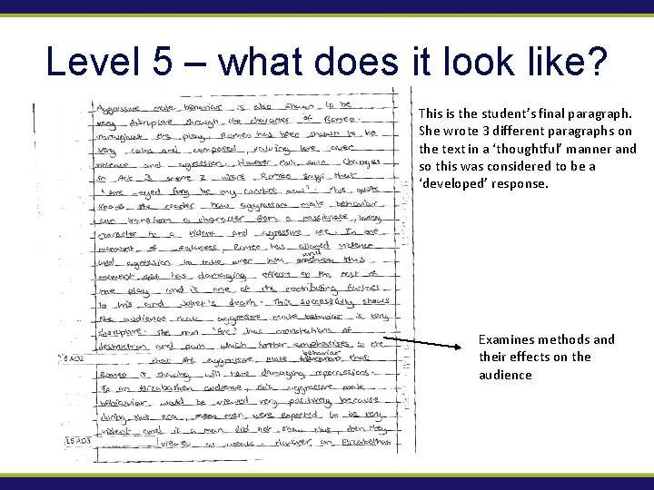 Level 5 – what does it look like? This is the student’s final paragraph.