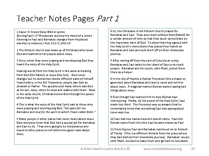 Teacher Notes Pages Part 1 1 Cover: A Crowd Goes Wild in Lystra (During