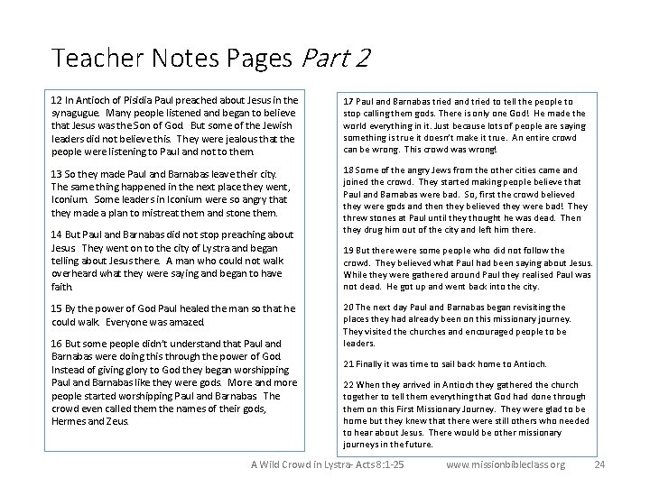 Teacher Notes Pages Part 2 12 In Antioch of Pisidia Paul preached about Jesus