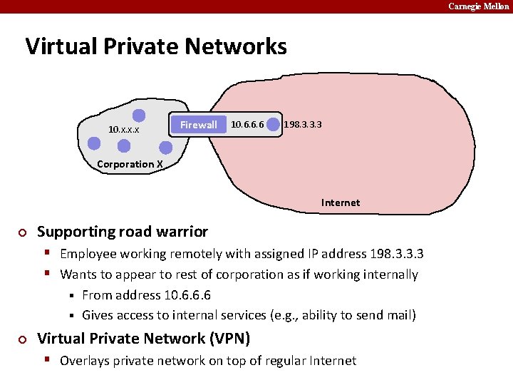 Carnegie Mellon Virtual Private Networks 10. x. x. x Firewall 10. 6. 6. 6