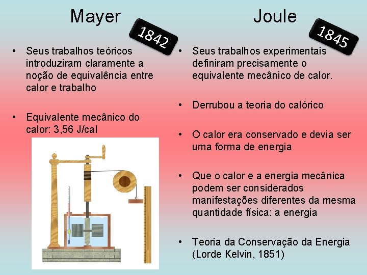 Mayer 184 Joule • Seus trabalhos teóricos introduziram claramente a noção de equivalência entre