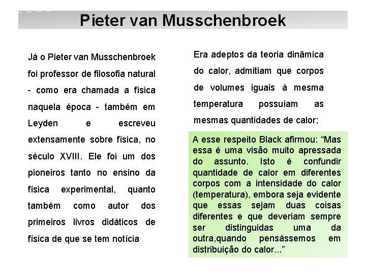 Pieter van Musschenbroek Já o Pieter van Musschenbroek Era adeptos da teoria dinâmica foi