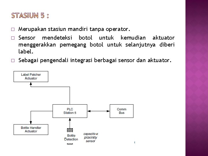 � � � Merupakan stasiun mandiri tanpa operator. Sensor mendeteksi botol untuk kemudian aktuator
