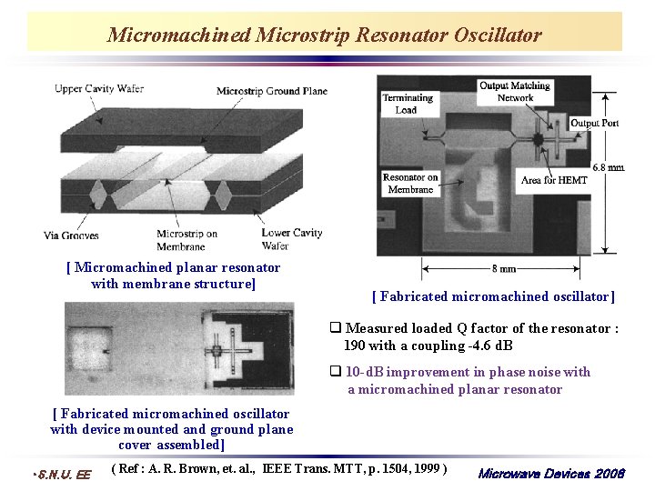 Micromachined Microstrip Resonator Oscillator [ Micromachined planar resonator with membrane structure] [ Fabricated micromachined
