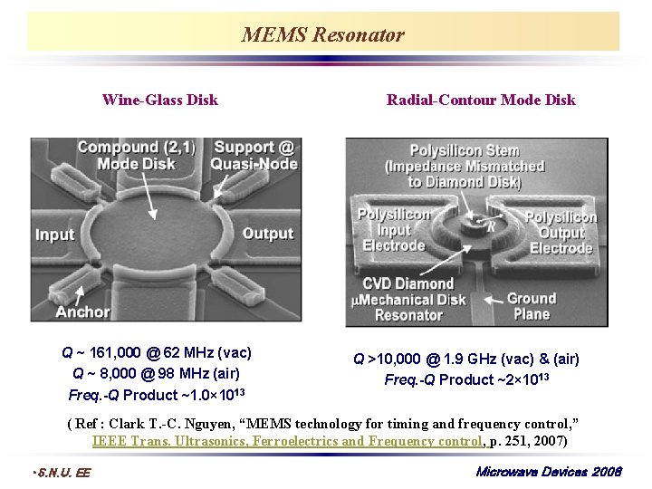 MEMS Resonator Wine-Glass Disk Q ~ 161, 000 @ 62 MHz (vac) Q ~