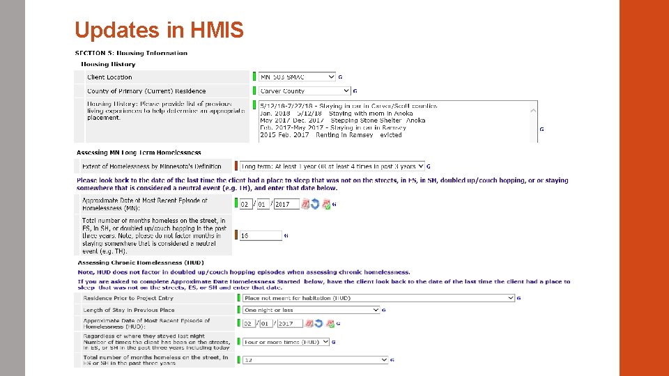 Updates in HMIS 