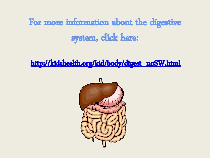For more information about the digestive system, click here: http: //kidshealth. org/kid/body/digest_no. SW. html