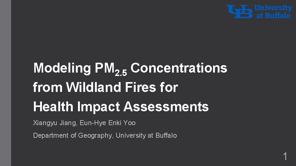 Modeling PM 2. 5 Concentrations from Wildland Fires for Health Impact Assessments Xiangyu Jiang,