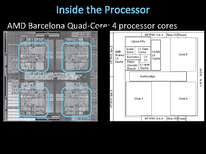 Inside the Processor AMD Barcelona Quad-Core: 4 processor cores 