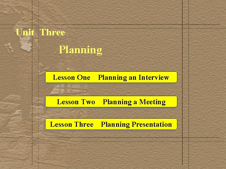 Unit Three Planning Lesson One Lesson Two Lesson Three Planning an Interview Planning a