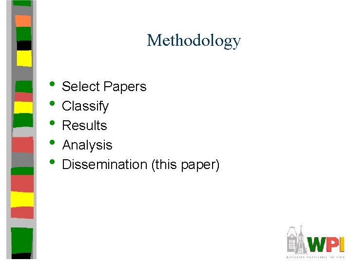 Methodology • Select Papers • Classify • Results • Analysis • Dissemination (this paper)