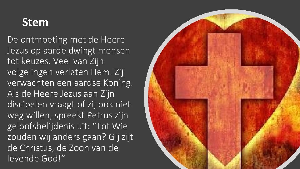 Stem De ontmoeting met de Heere Jezus op aarde dwingt mensen tot keuzes. Veel