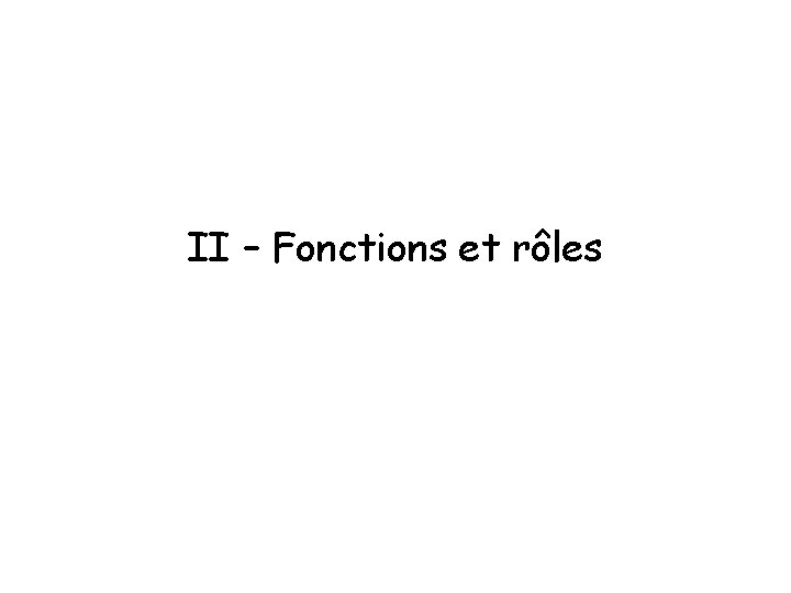 II – Fonctions et rôles 