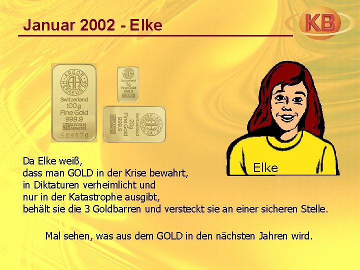 Januar 2002 - Elke Da Elke weiß, Elke dass man GOLD in der Krise