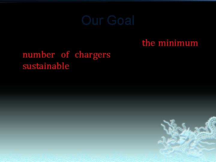 Our Goal u Cover all sensor nodes with the minimum number of chargers to