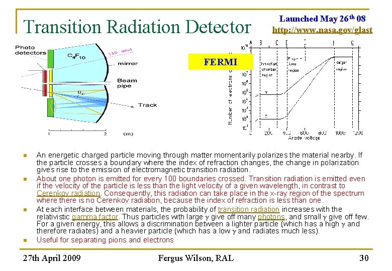 Transition Radiation Detector Launched May 26 th 08 http: //www. nasa. gov/glast FERMI n