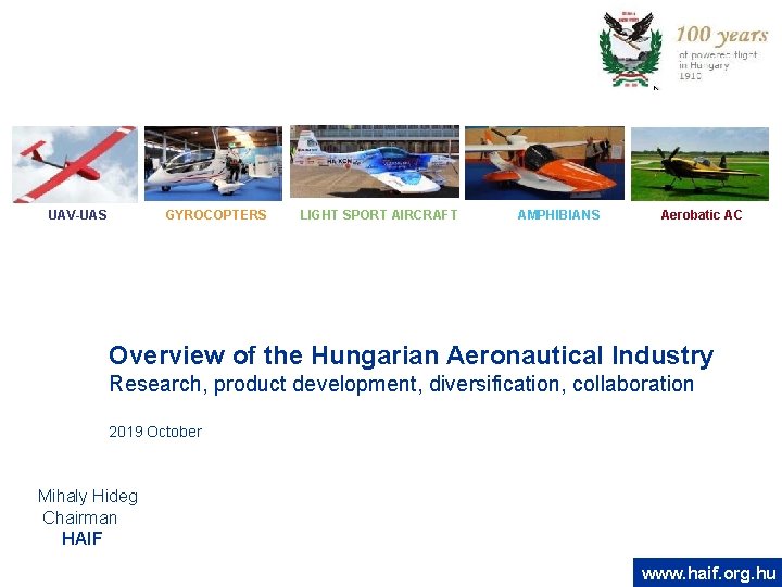 UAV-UAS GYROCOPTERS LIGHT SPORT AIRCRAFT AMPHIBIANS Aerobatic AC Overview of the Hungarian Aeronautical Industry