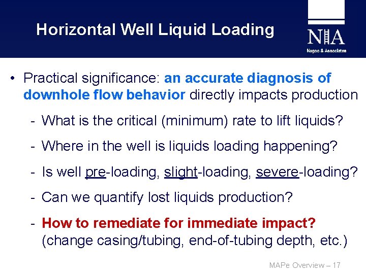 Horizontal Well Liquid Loading • Practical significance: an accurate diagnosis of downhole flow behavior