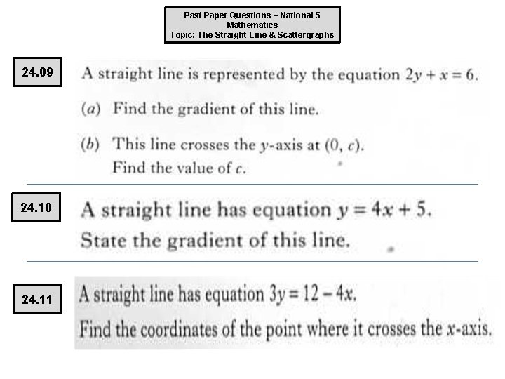 Past Paper Questions – National 5 Mathematics Topic: The Straight Line & Scattergraphs 24.