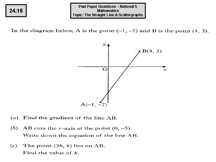 24. 16 Past Paper Questions – National 5 Mathematics Topic: The Straight Line &