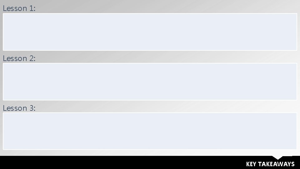 Lesson 1: Lesson 2: Lesson 3: KEY TAKEAWAYS 