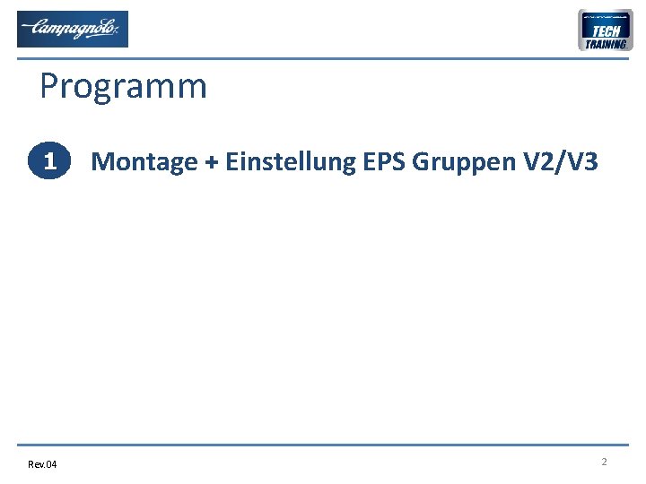 Programm 1 Rev. 04 Montage + Einstellung EPS Gruppen V 2/V 3 2 