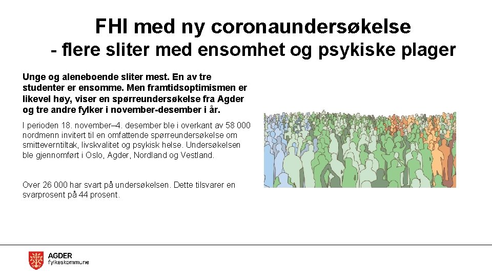 FHI med ny coronaundersøkelse - flere sliter med ensomhet og psykiske plager Unge og