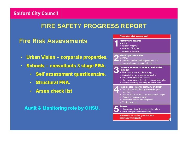 FIRE SAFETY PROGRESS REPORT Fire Risk Assessments • Urban Vision – corporate properties. • FIRE SAFETY PROGRESS REPORT Fire Risk Assessments • Urban Vision – corporate properties. •
