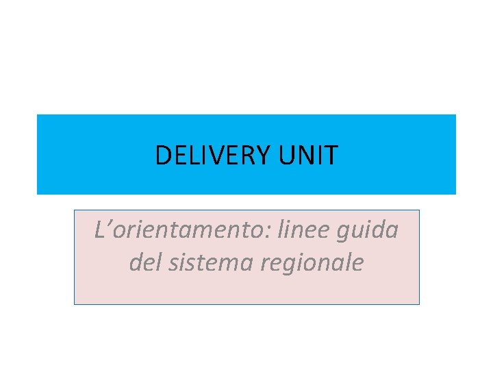 DELIVERY UNIT L’orientamento: linee guida del sistema regionale 