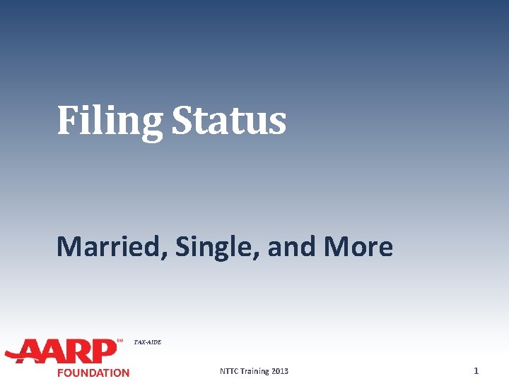 Filing Status Married, Single, and More TAX-AIDE NTTC Training 2013 1 