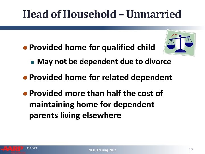 Head of Household – Unmarried ● Provided home for qualified child May not be