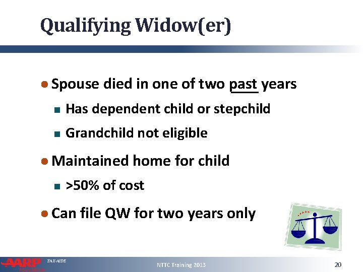 Qualifying Widow(er) ● Spouse died in one of two past years Has dependent child