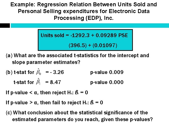 Example: Regression Relation Between Units Sold and Personal Selling expenditures for Electronic Data Processing