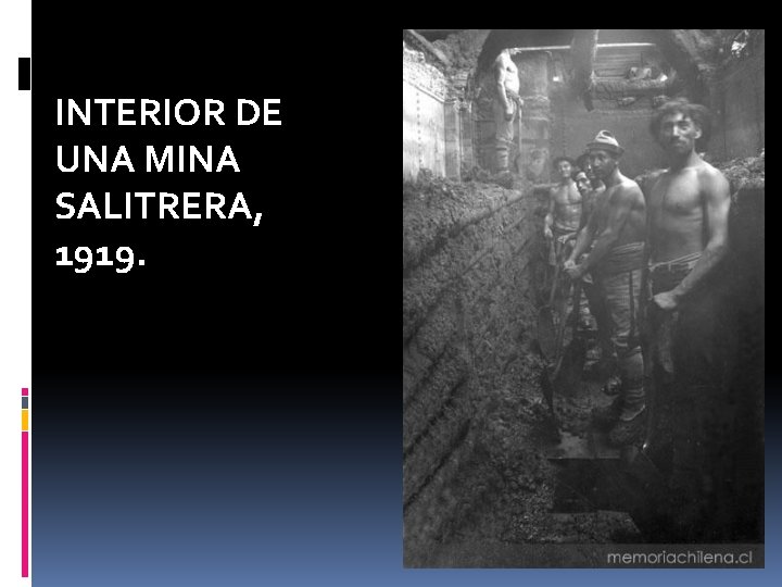INTERIOR DE UNA MINA SALITRERA, 1919. 