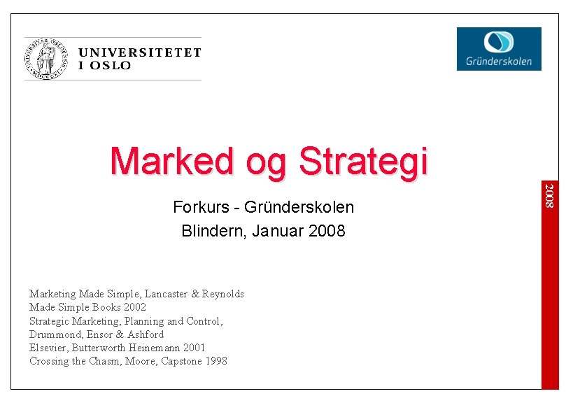 Marked og Strategi Marketing Made Simple, Lancaster & Reynolds Made Simple Books 2002 Strategic