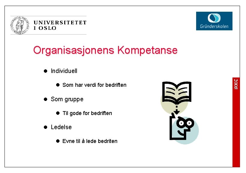 Organisasjonens Kompetanse l Individuell l Som gruppe l Til gode for bedriften l Ledelse