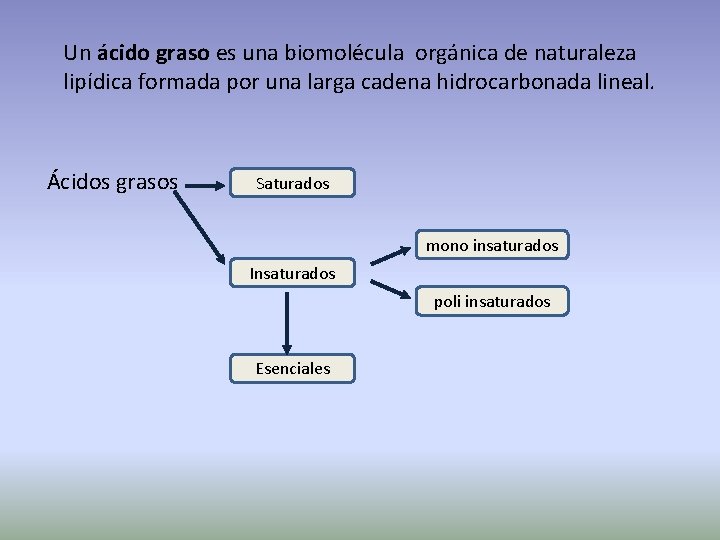 Un ácido graso es una biomolécula orgánica de naturaleza lipídica formada por una larga