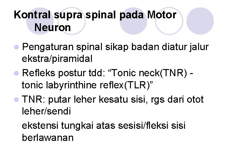 Kontral supra spinal pada Motor Neuron l Pengaturan spinal sikap badan diatur jalur ekstra/piramidal