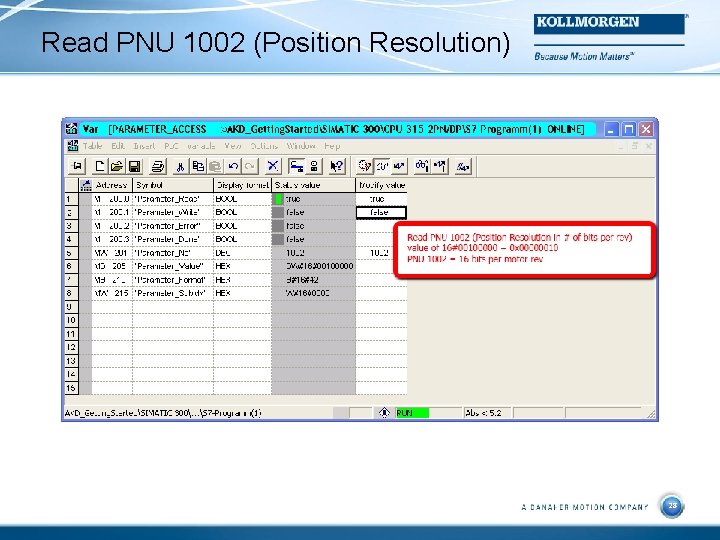 Read PNU 1002 (Position Resolution) 28 28 