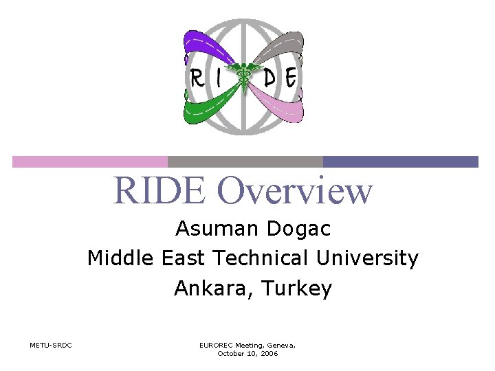 RIDE Overview Asuman Dogac Middle East Technical University Ankara, Turkey METU-SRDC EUROREC Meeting, Geneva,