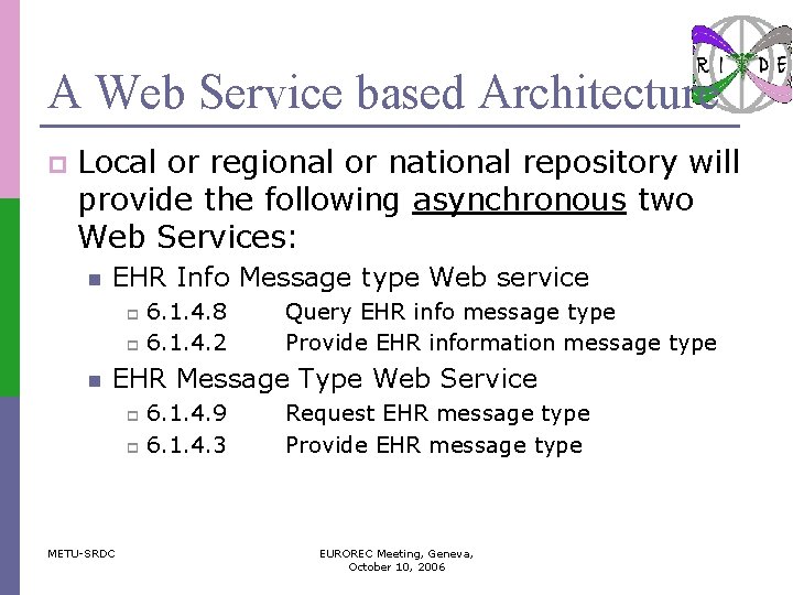 A Web Service based Architecture p Local or regional or national repository will provide