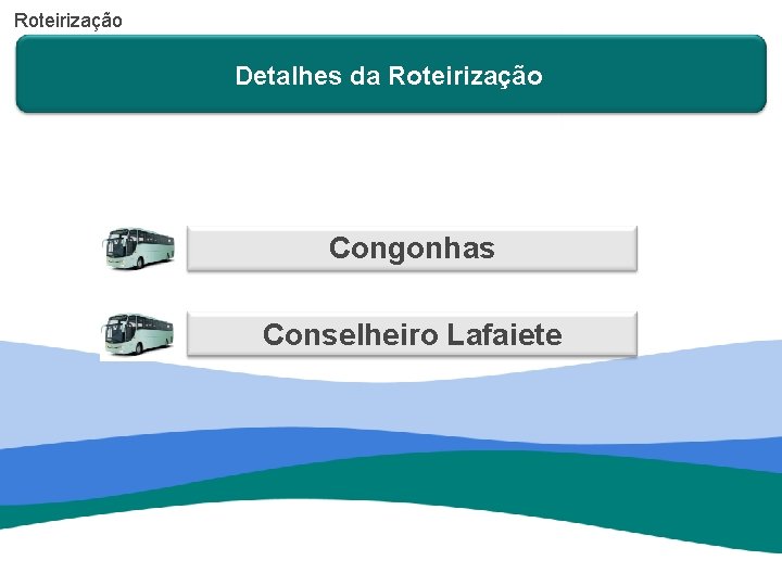 Roteirização Detalhes da Roteirização Congonhas Conselheiro Lafaiete 