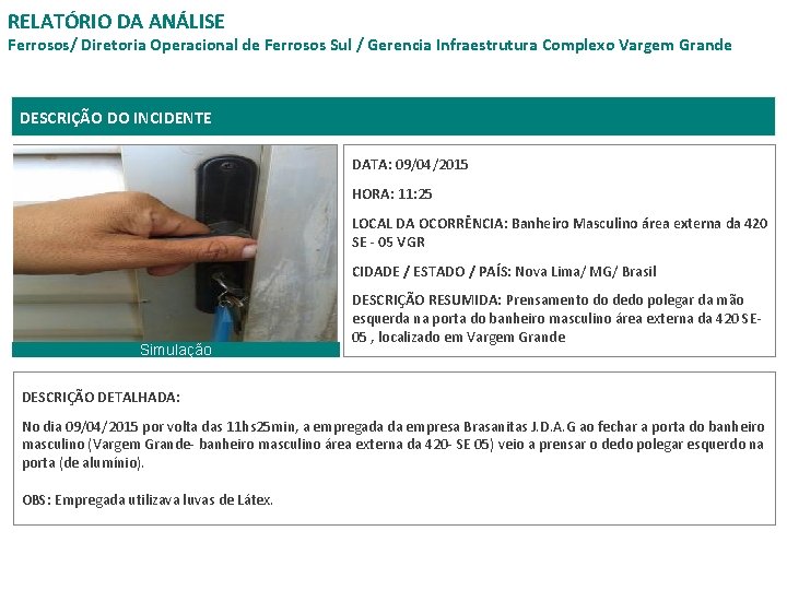 RELATÓRIO DA ANÁLISE Ferrosos/ Diretoria Operacional de Ferrosos Sul / Gerencia Infraestrutura Complexo Vargem