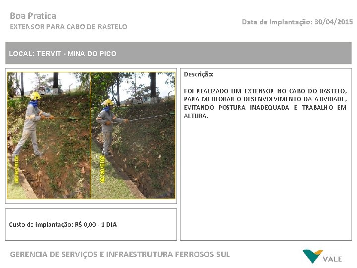 Boa Pratica Data de Implantação: 30/04/2015 EXTENSOR PARA CABO DE RASTELO LOCAL: TERVIT -