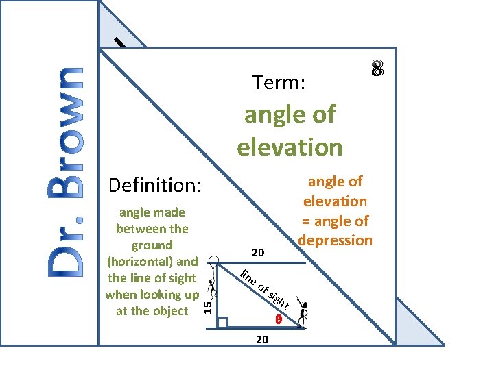 Term: 8 angle of elevation Definition: 20 lin eo fs 15 angle made between
