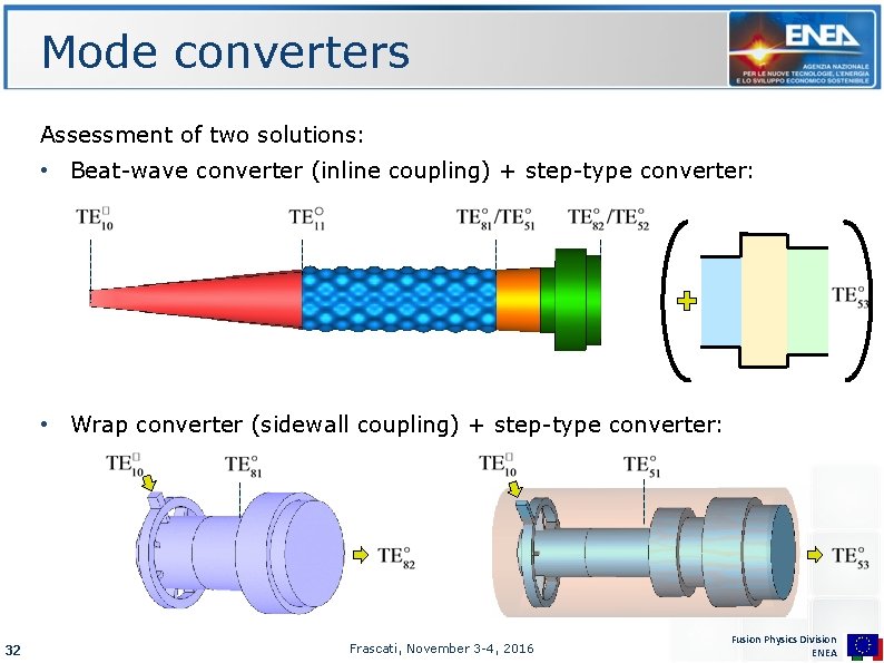 Mode converters Assessment of two solutions: • Beat-wave converter (inline coupling) + step-type converter: