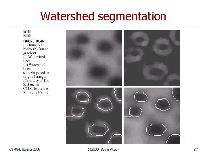 Watershed segmentation CS 484, Spring 2009 © 2009, Selim Aksoy 37 