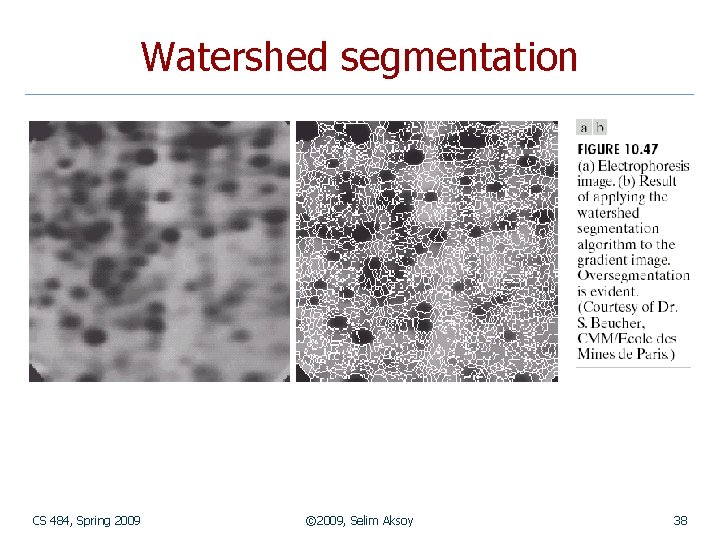 Watershed segmentation CS 484, Spring 2009 © 2009, Selim Aksoy 38 